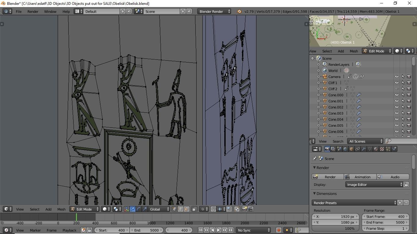 Obelisk in desert with palm trees 3D model_8