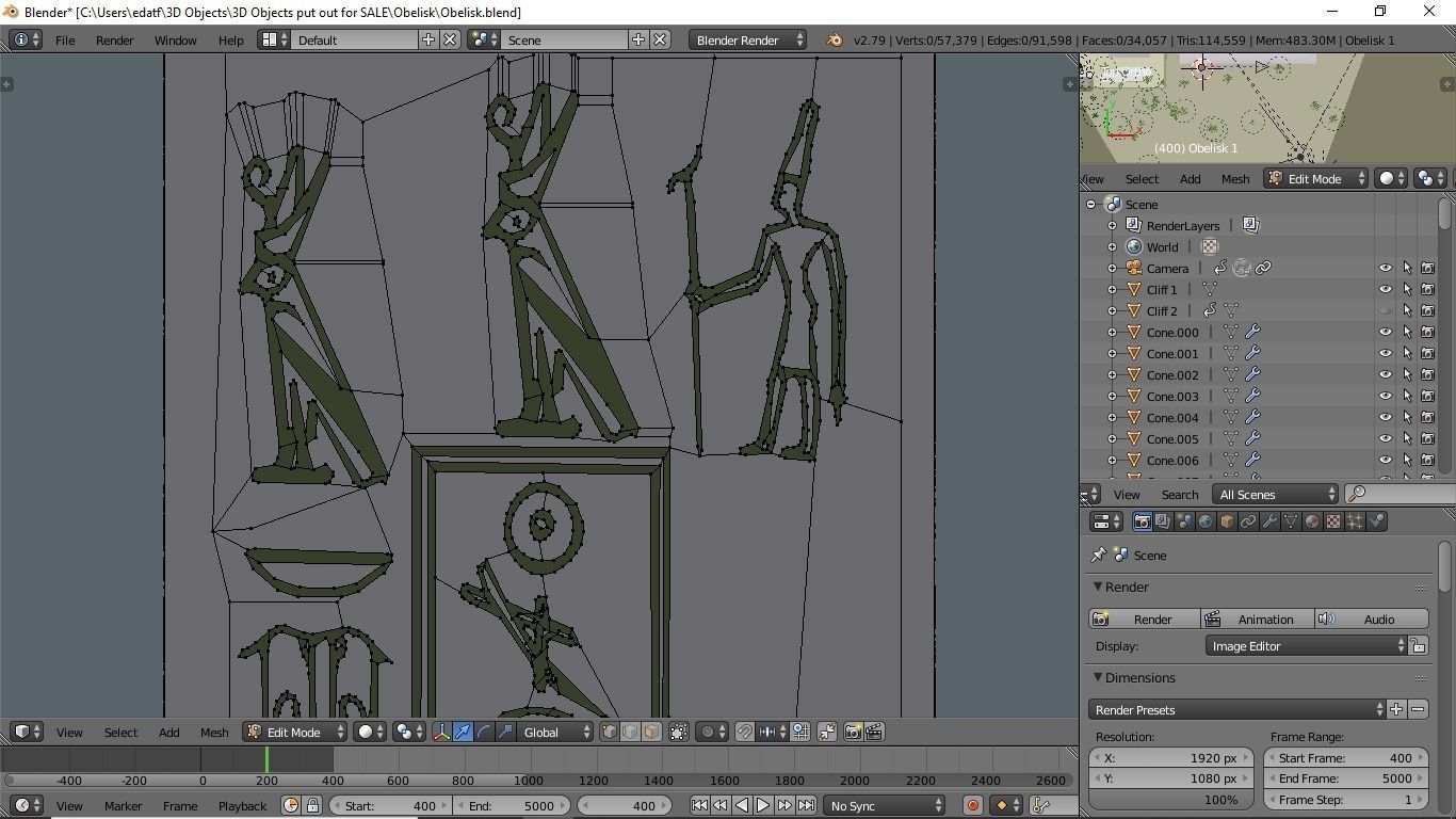 Obelisk in desert with palm trees 3D model_7