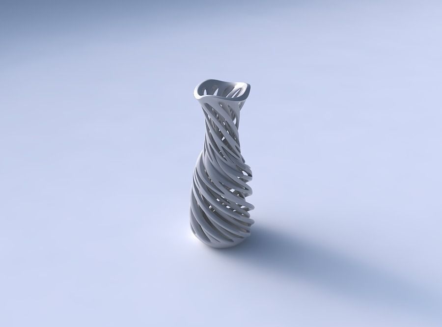 Vase thin neck with intertwining lines very twisted wavy 3D print model_3
