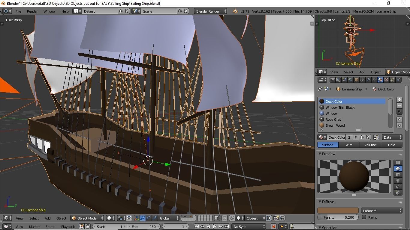 Sailing Ship Low-poly 3D model_8