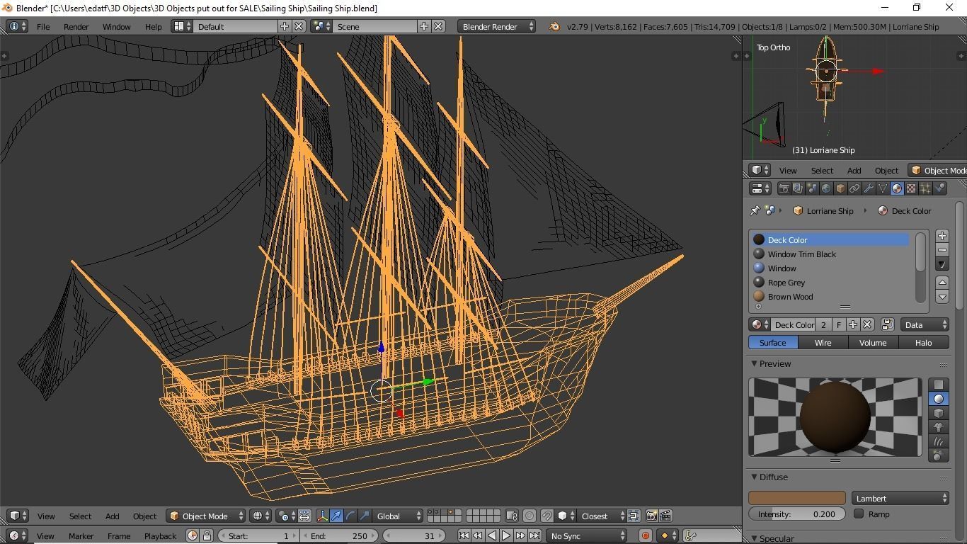 Sailing Ship Low-poly 3D model_7
