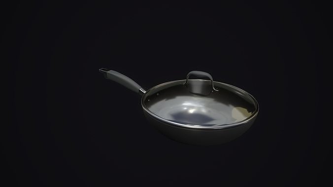 frying pan with glass lid Low-poly 3D model