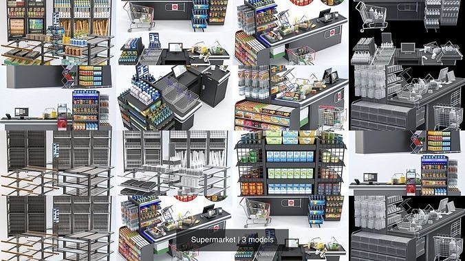 Supermarket counters 3D Model Collection