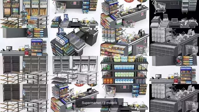 Supermarket counters 3D Model Collection