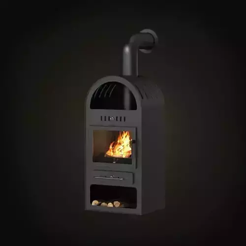 Black Metal Fireplace With Vent Pipe