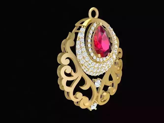 Elegant Teardrop Ruby Pendant with Vintage Filigree Design 2018