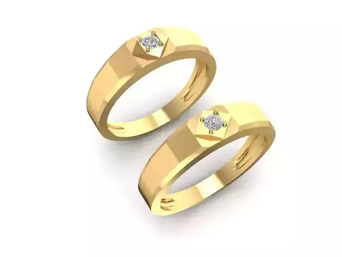 Simple Couple Wedding Rings with Gemstone 2038