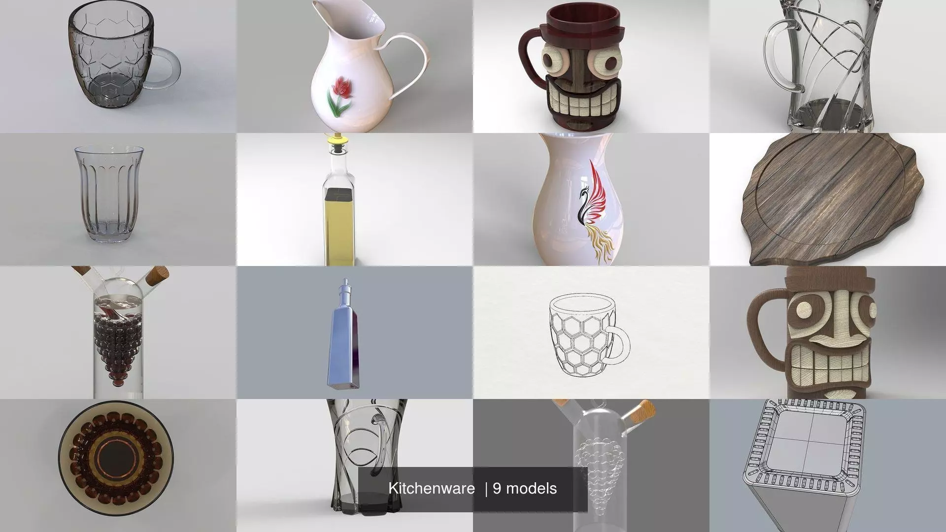 Kitchenware wooden tiki mug with face 3D Model Collection_0