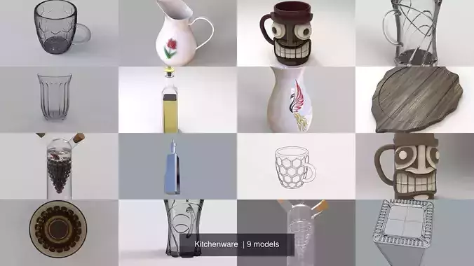 Kitchenware wooden tiki mug with face 3D Model Collection