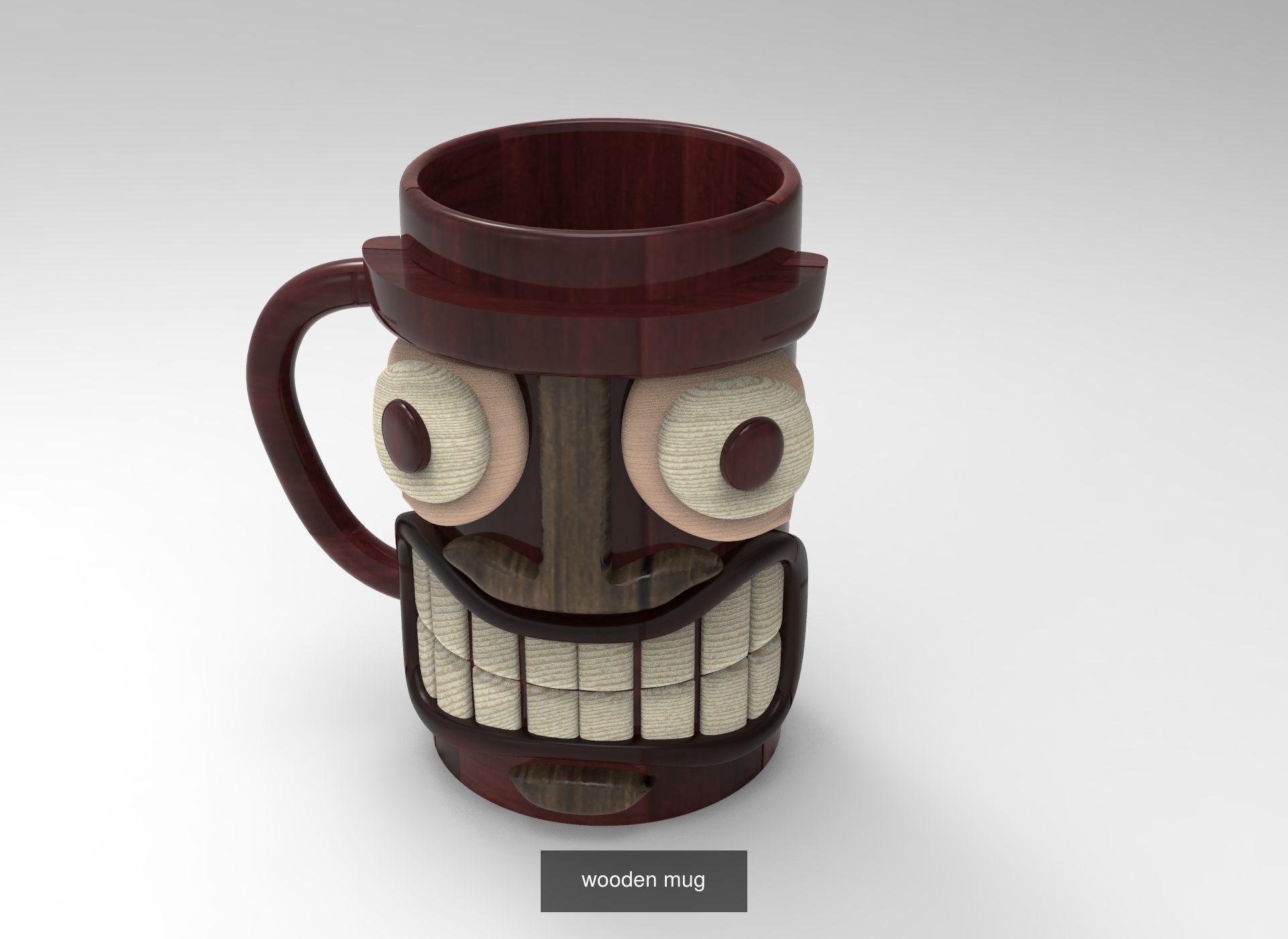 Kitchenware wooden tiki mug with face 3D Model Collection_5