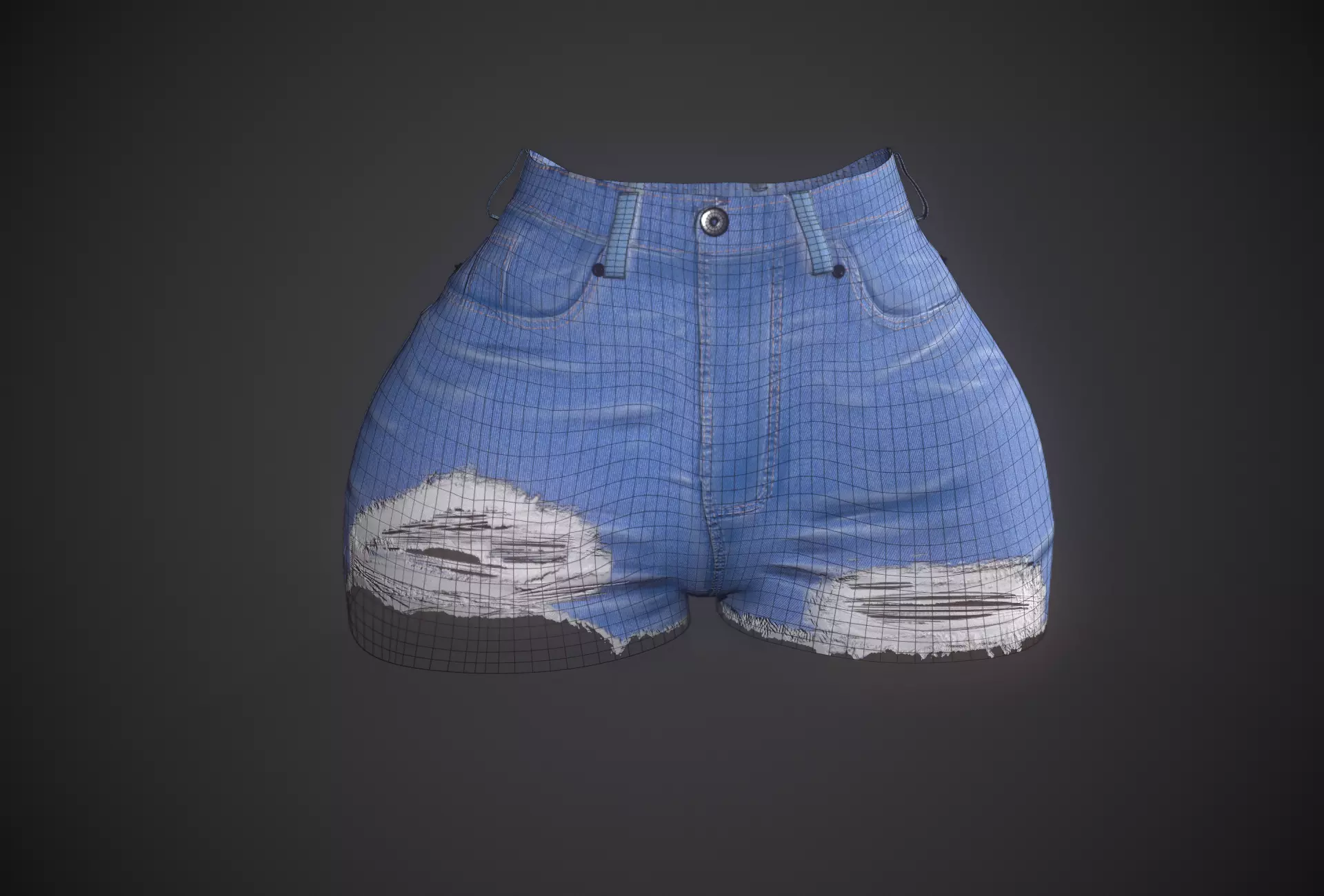 Ripped Jean short  Low-poly 3D model_0
