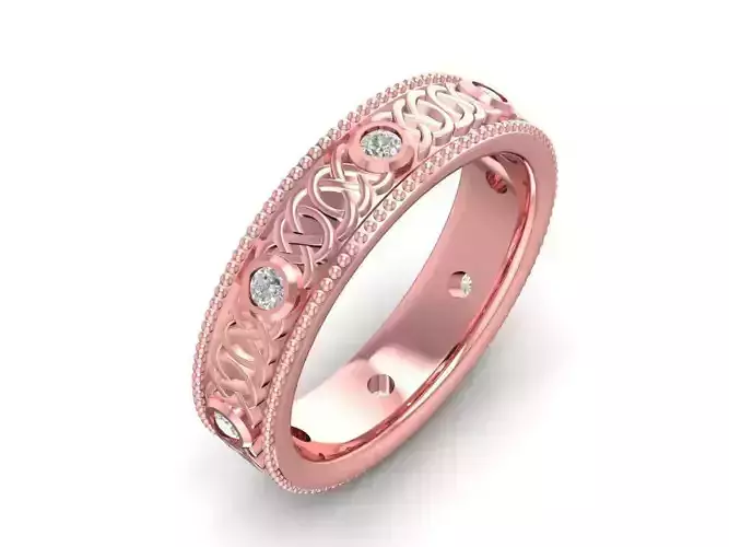 Vintage Pattern Gemstone Band Ring 3D Model 2045