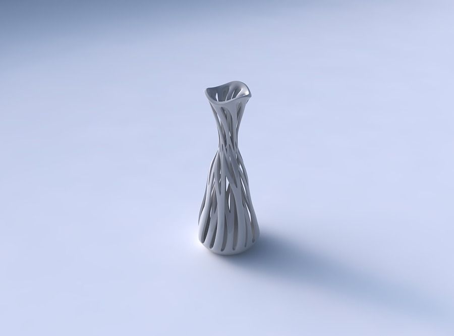 Vase taper squeezed neck with intertwining lines twisted and ... 3D print model_3