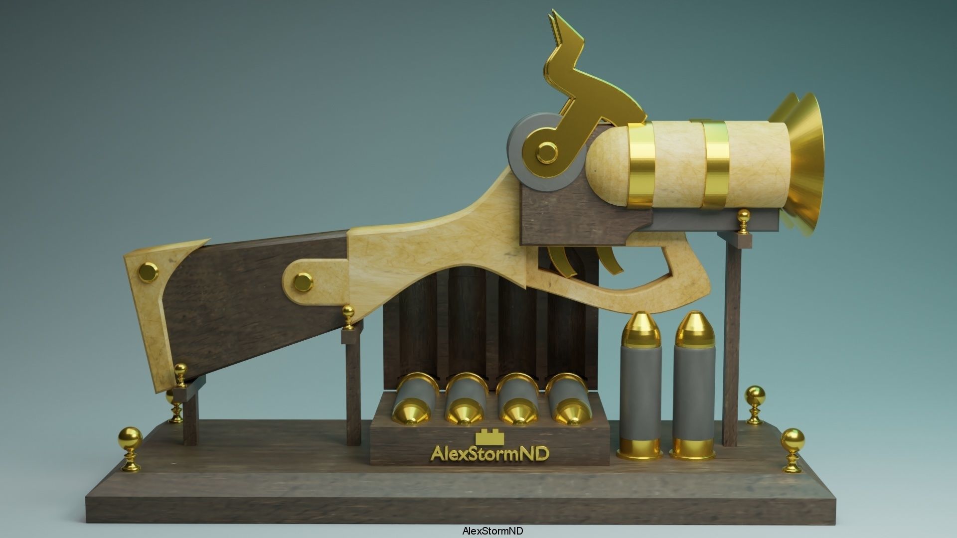 Steampunk double-barreled musket 3D model 3D printable | CGTrader