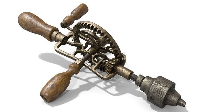 Old Hand Drill Low-poly 3D model