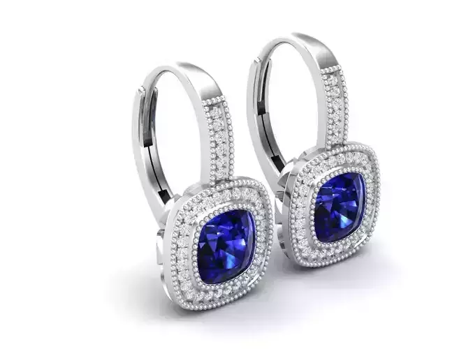 cushion shape halo earrings for woman 3D print model