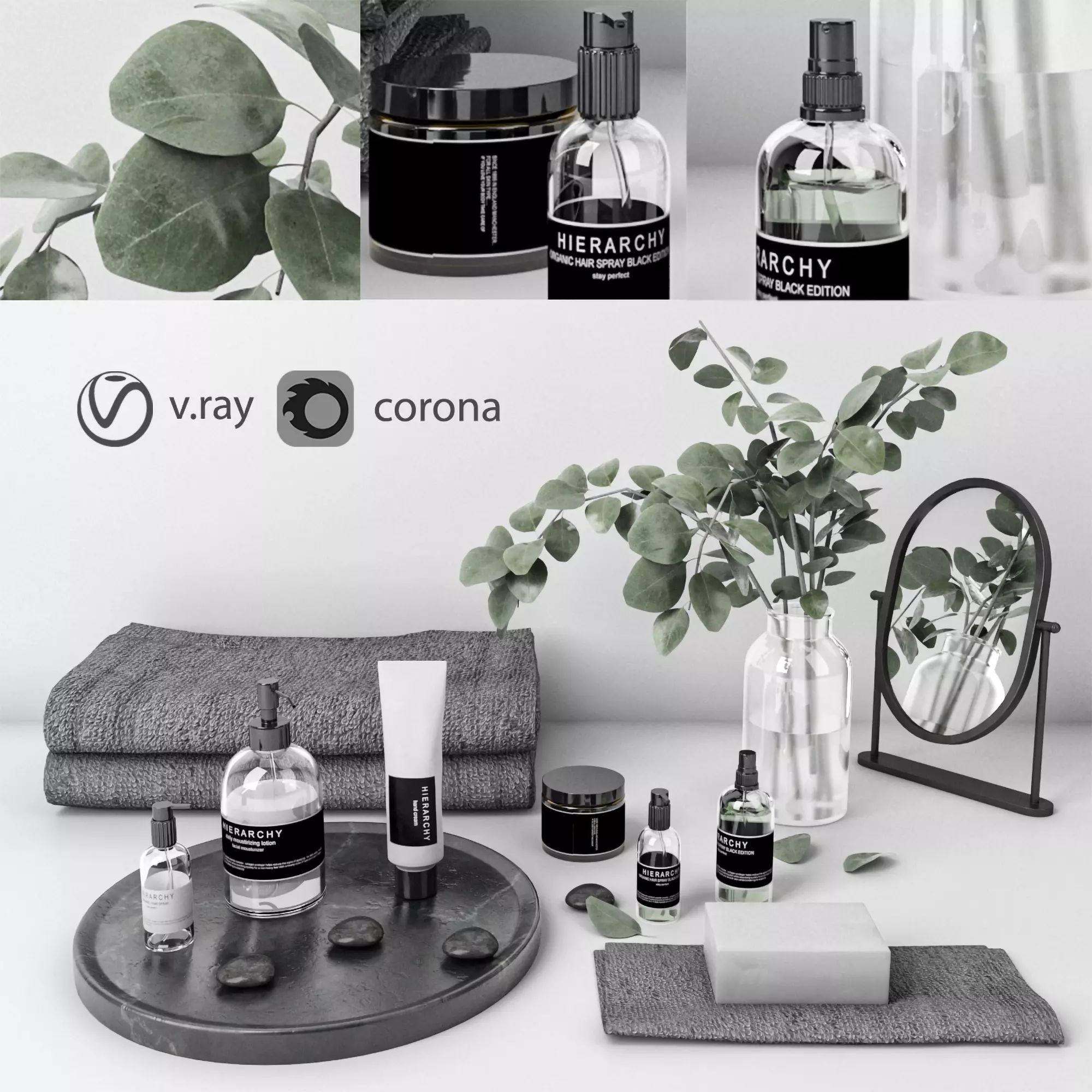 Bathroom set  with eucalyptus 14  3D model_0