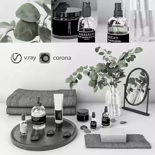 Bathroom set  with eucalyptus 14  3D model