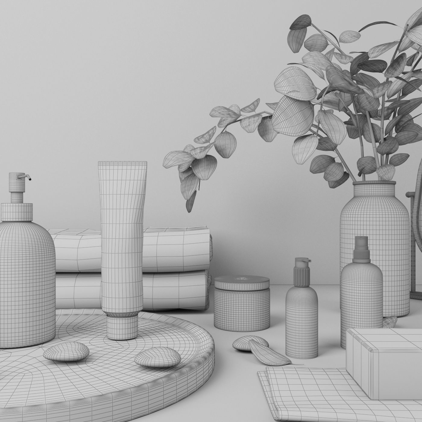 Bathroom set  with eucalyptus 14  3D model_4