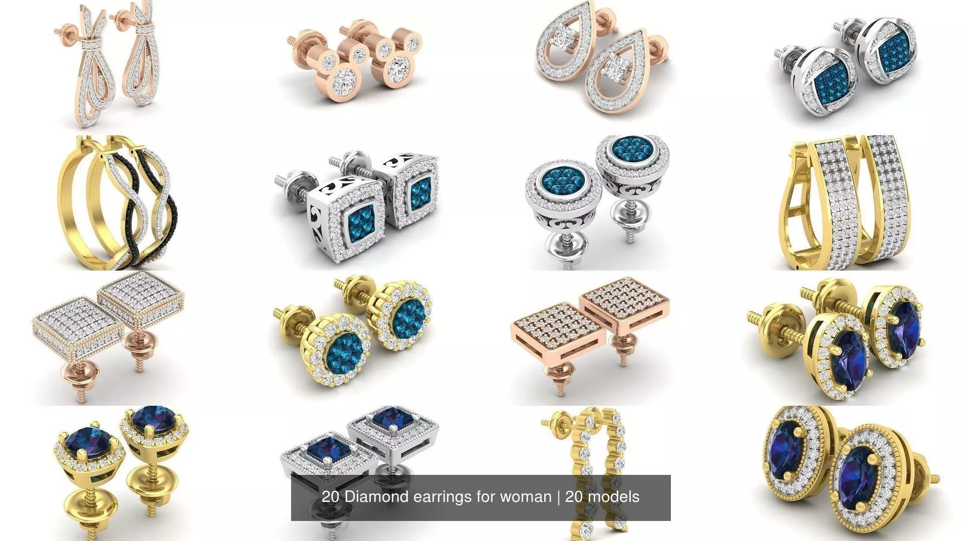 20 Diamond earrings for woman 3D Model Collection_0