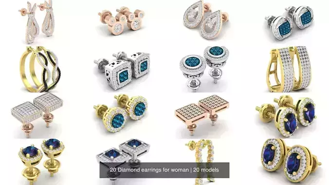 20 Diamond earrings for woman 3D Model Collection