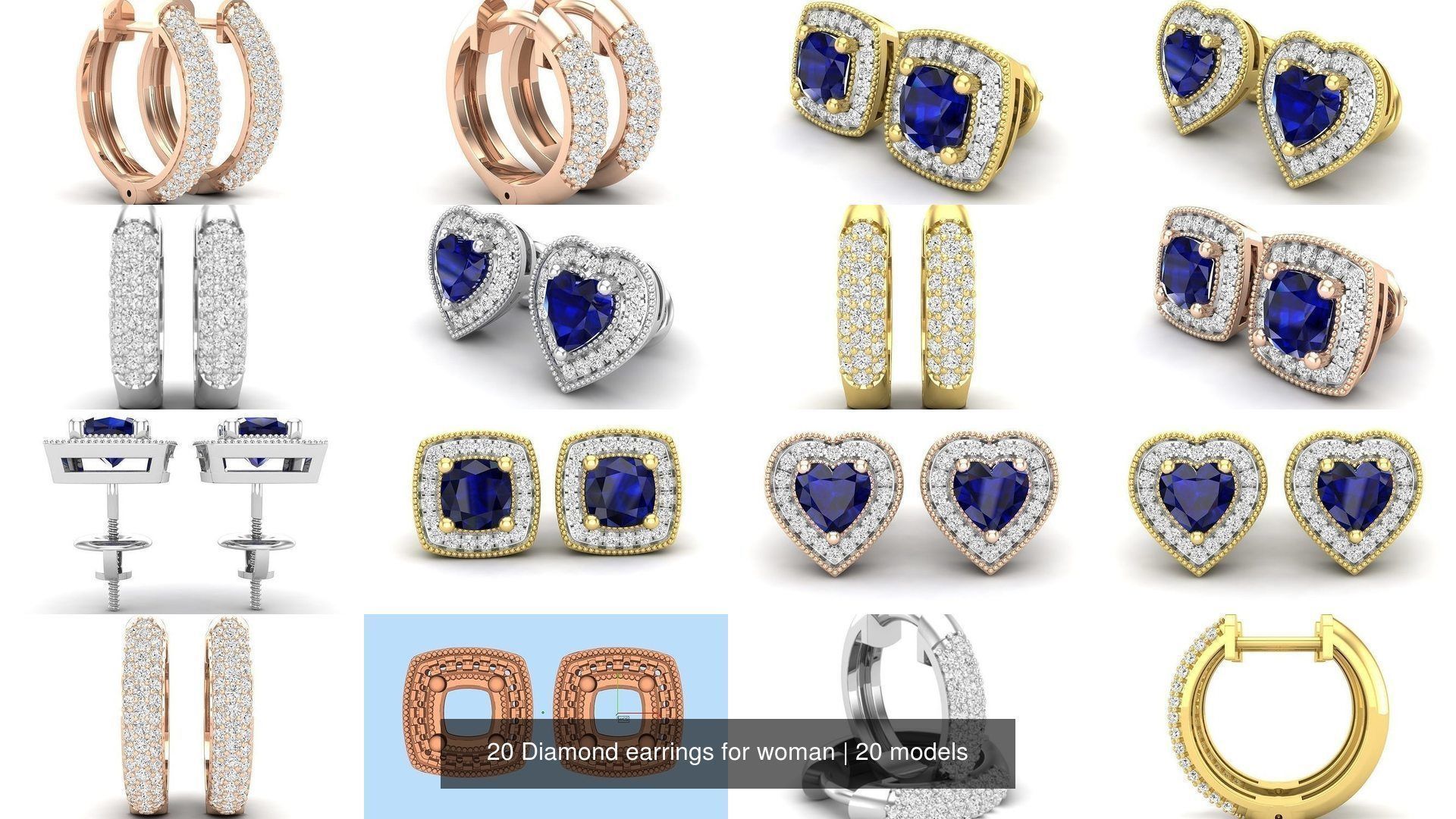 20 Diamond earrings for woman 3D Model Collection_2