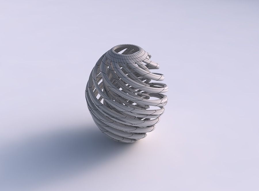 Vase spherical with twisted inner and outer lines twisted 3D print model_5