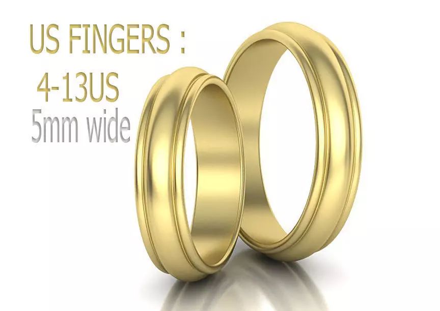 Half Round Edge Wedding band 5mm wide 4-13US sizes 3D print model