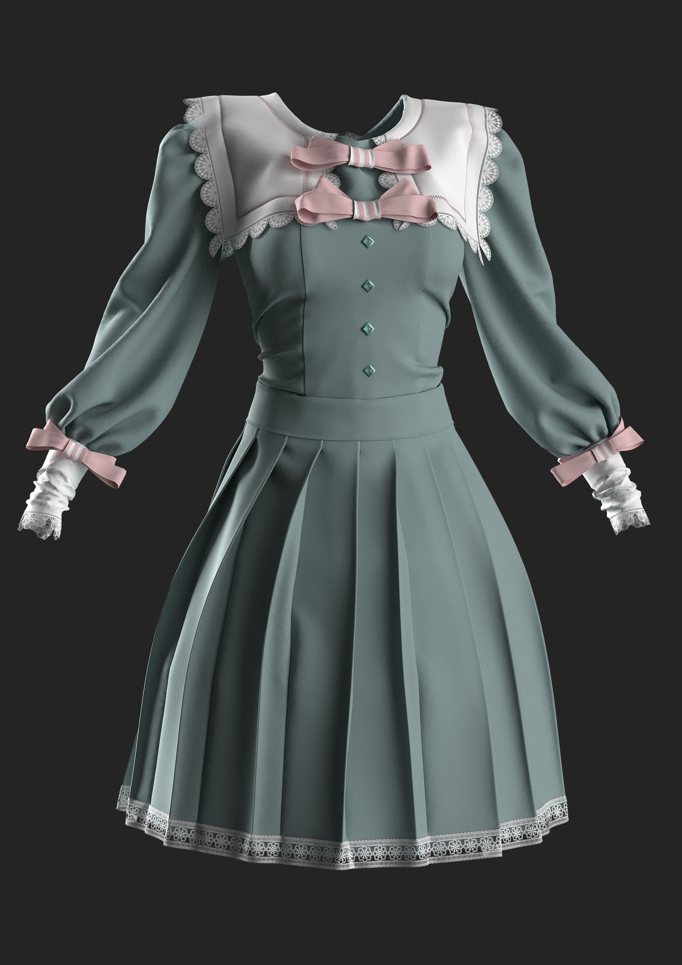 Vintage Dress 2 3D model_2