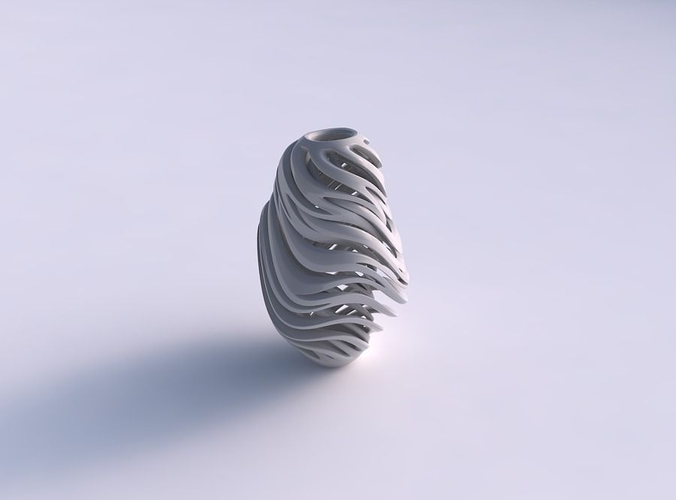 Vase spherical tapered with intertwining thick lines very twisted and tapered wavy