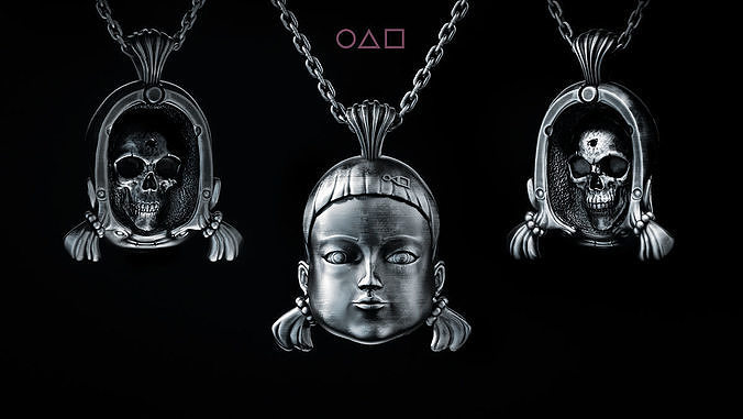 SQUID GAME Doll Pendant with skull 3D print model