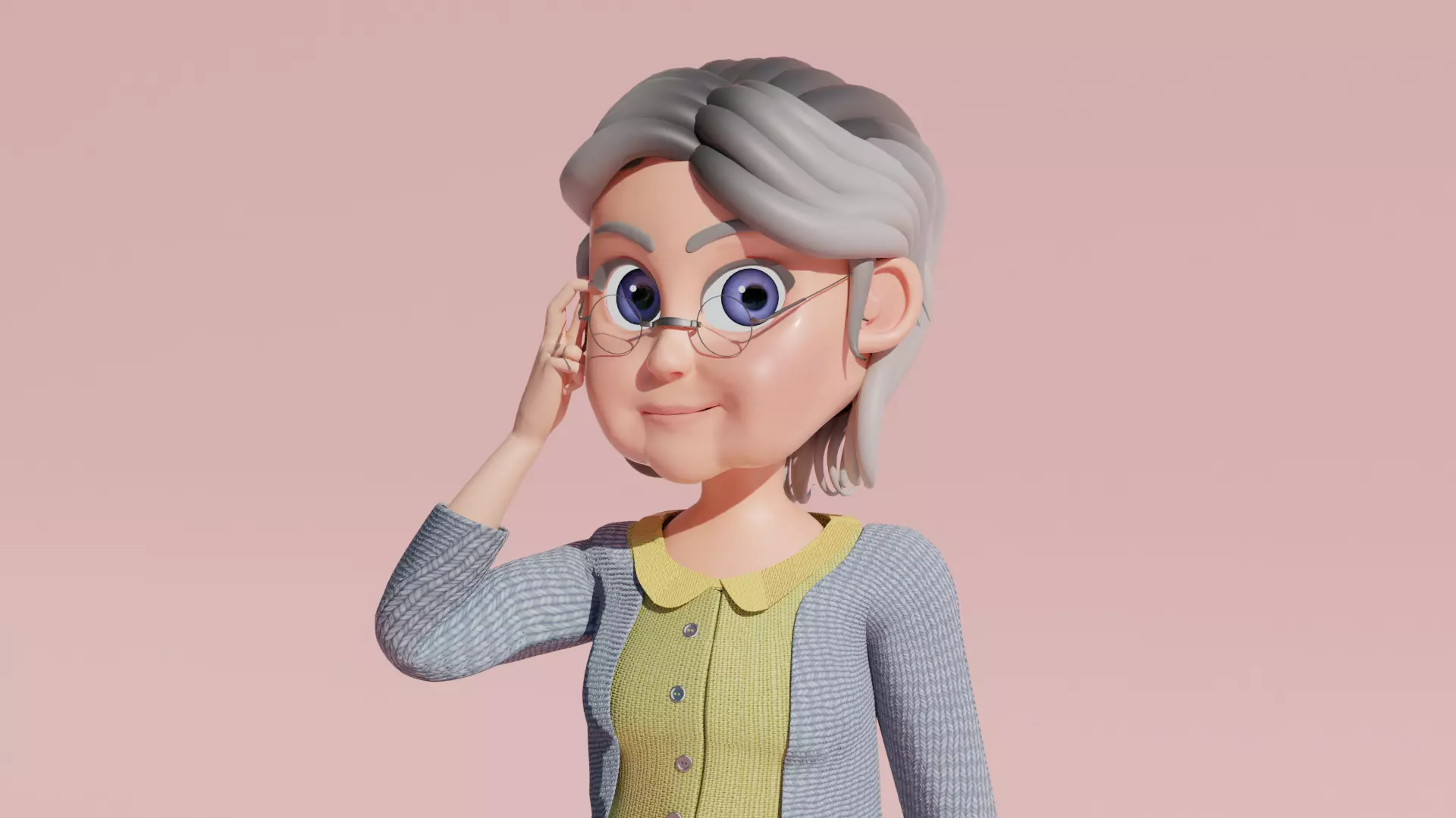 Cartoon Grandma Rigged Low-poly 3D model_0