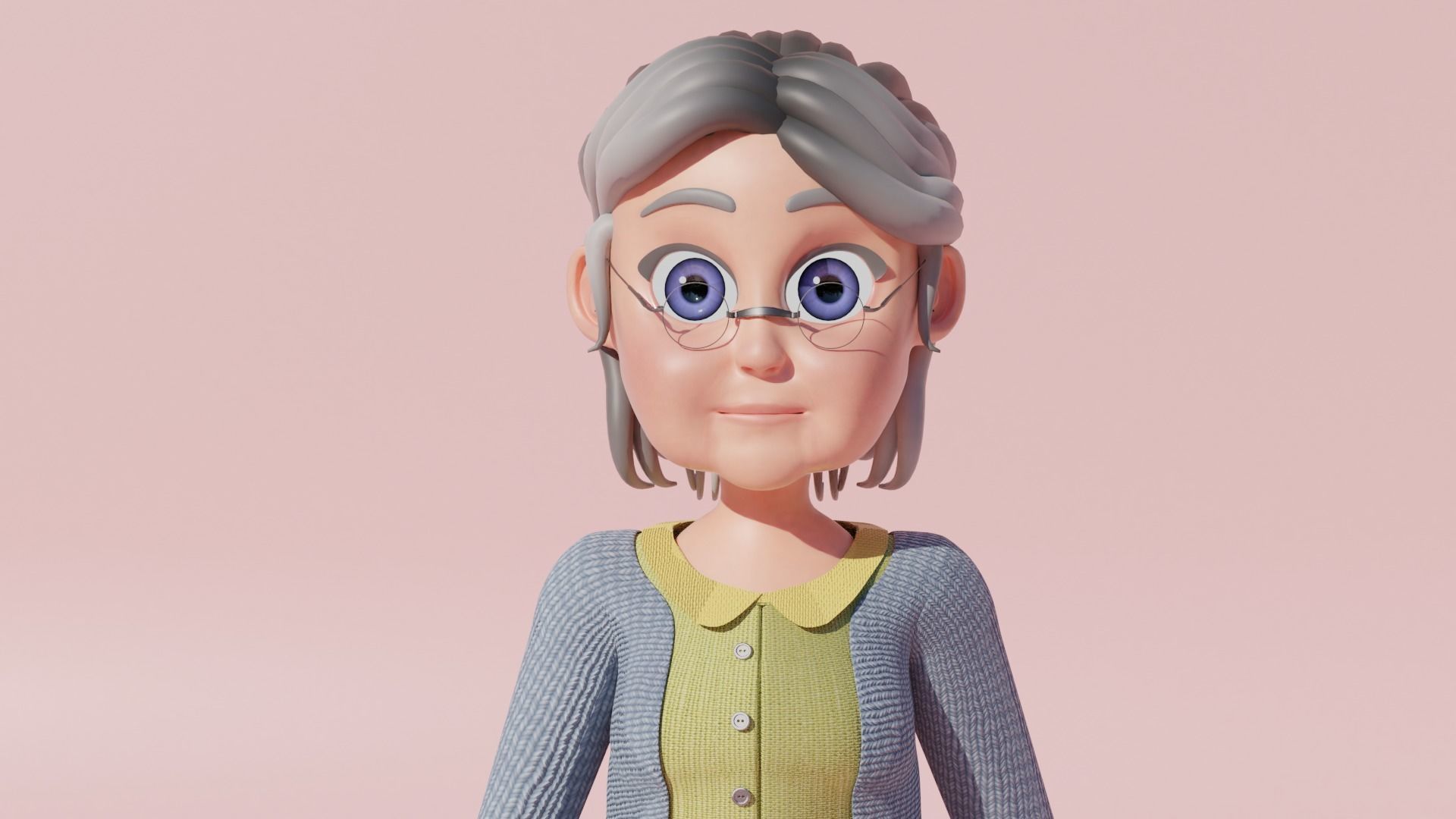Cartoon Grandma Rigged Low-poly 3D model_6