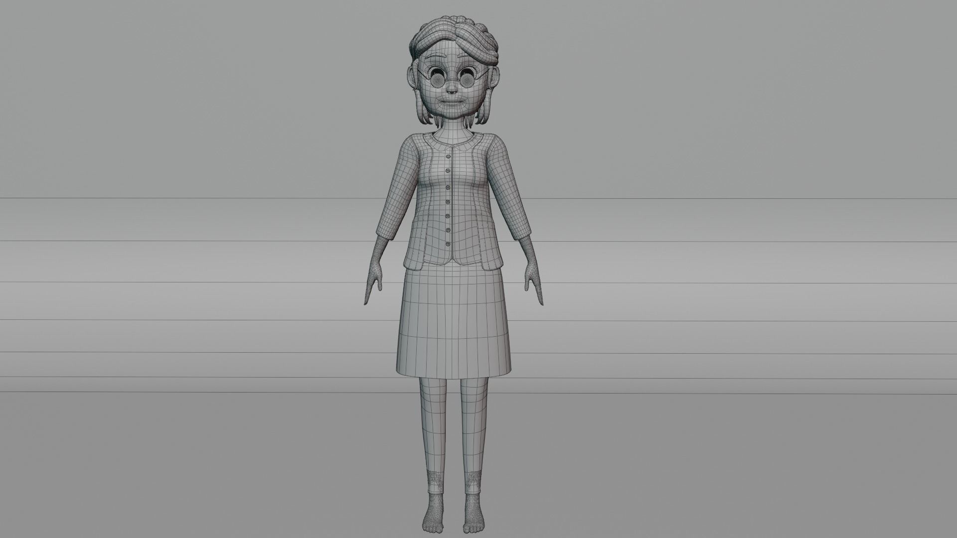 Cartoon Grandma Rigged Low-poly 3D model_10