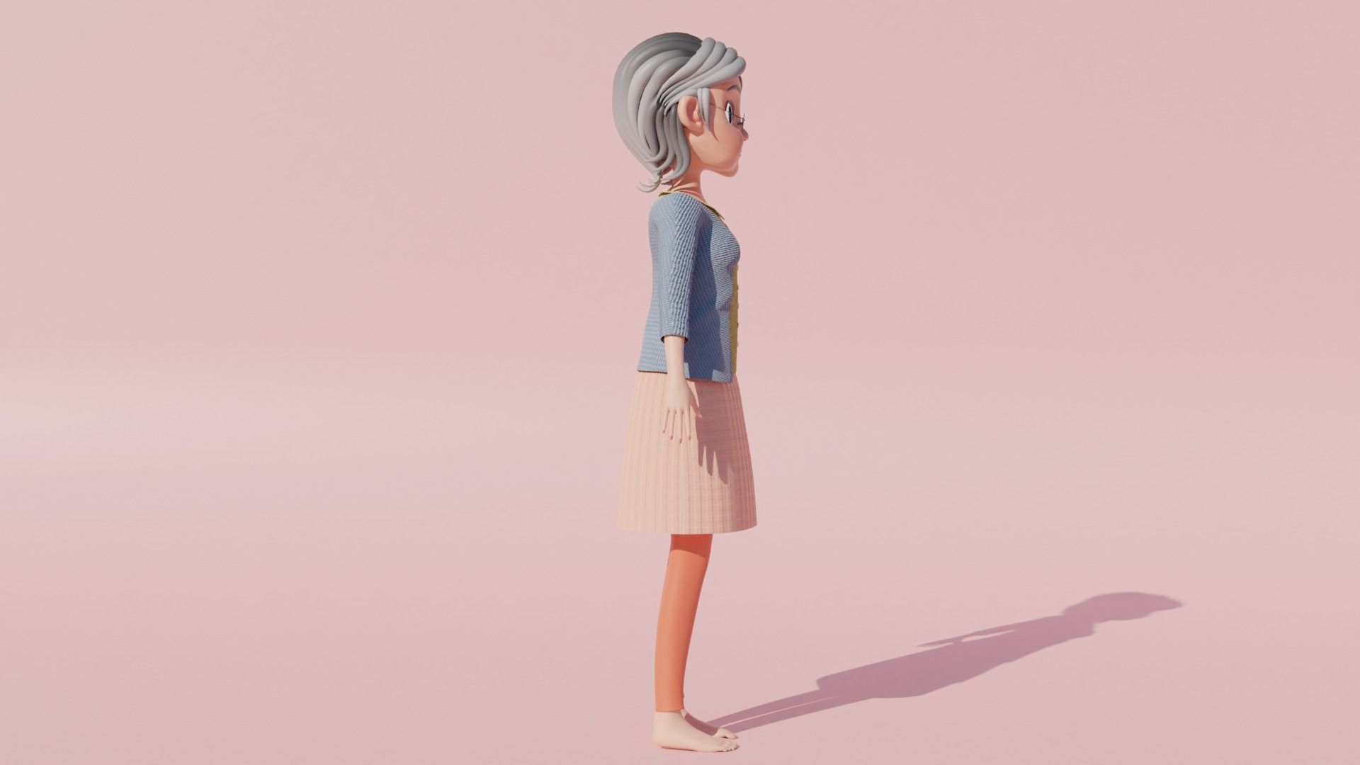 Cartoon Grandma Rigged Low-poly 3D model_5
