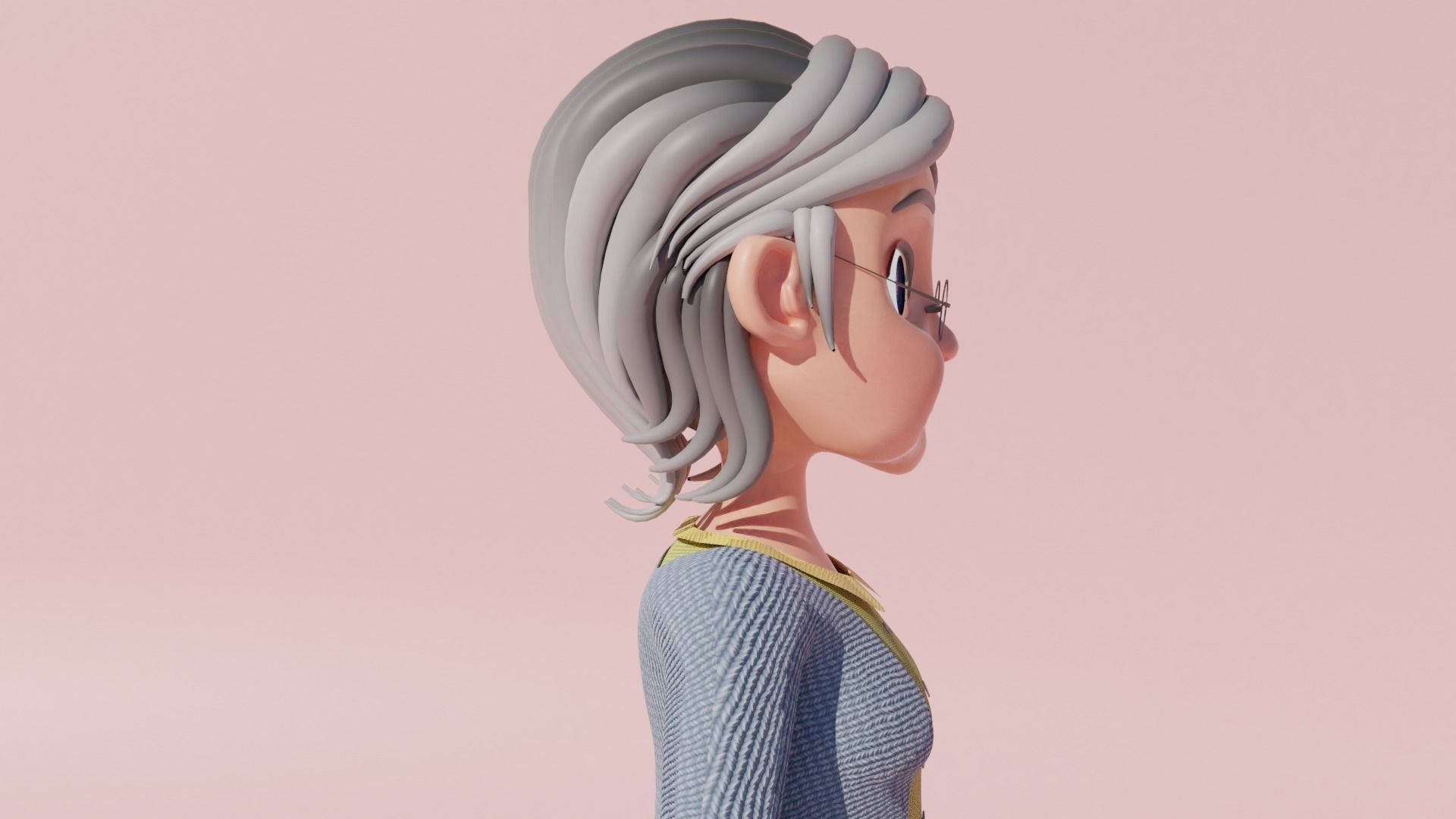 Cartoon Grandma Rigged Low-poly 3D model_7