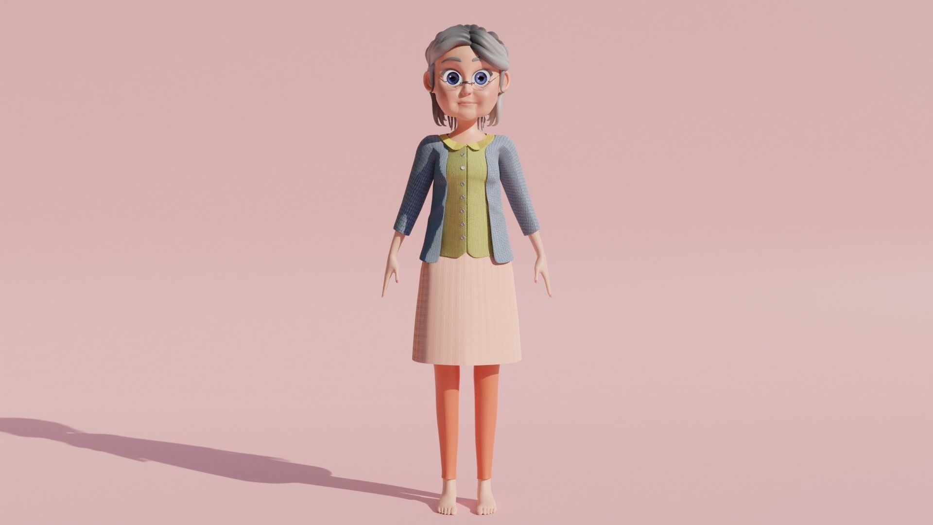 Cartoon Grandma Rigged Low-poly 3D model_2