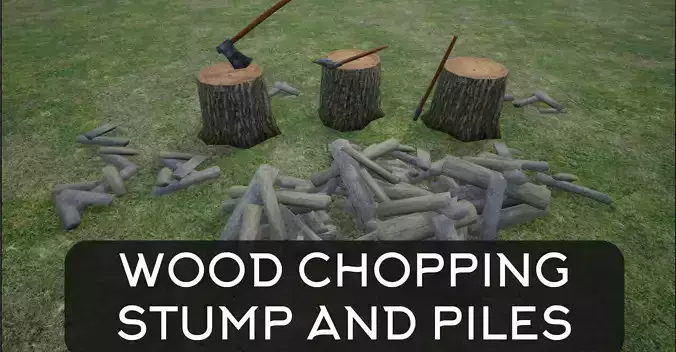Wood Chopping Stump and Wood Piles