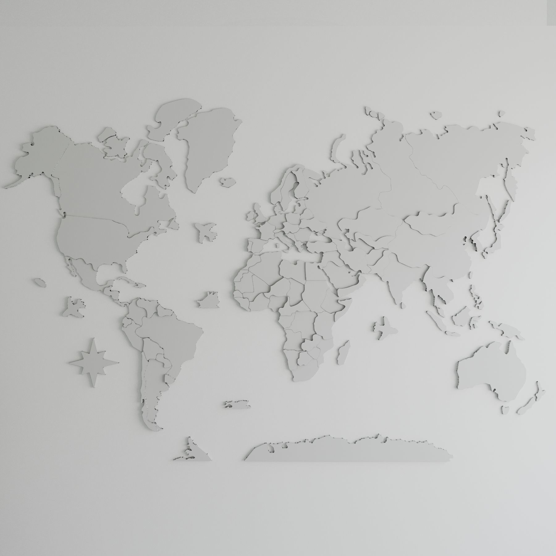 World map with heights 3D model 3D model_3