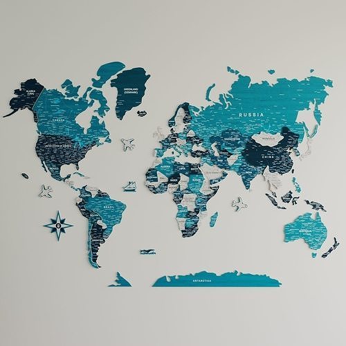 World map with heights 3D model 3D model