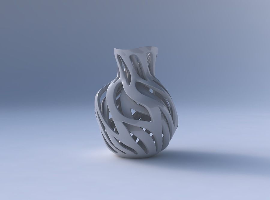 Vase spherical squeezed neck with inner and outer lines twist... 3D print model_4