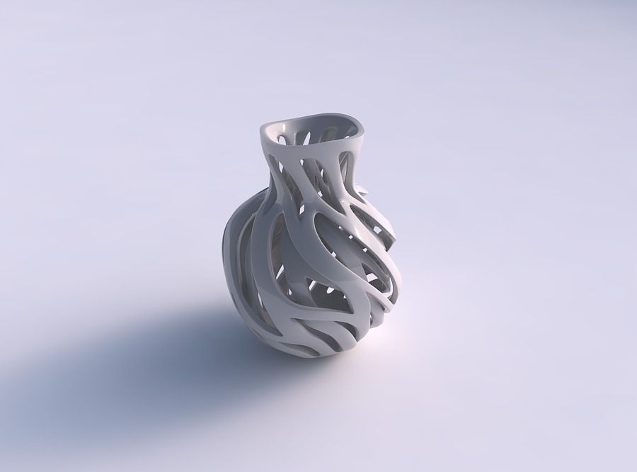 Vase spherical squeezed neck with inner and outer lines twist... 3D print model_0