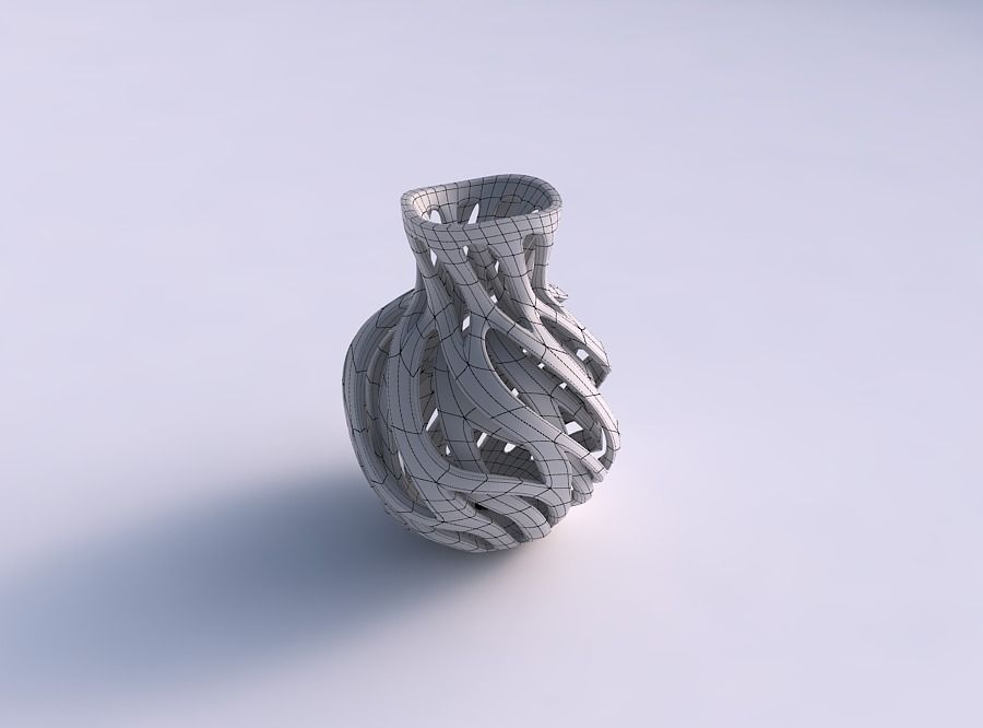 Vase spherical squeezed neck with inner and outer lines twist... 3D print model_5