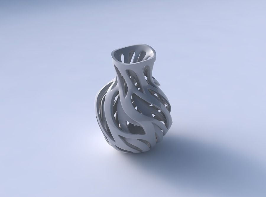 Vase spherical squeezed neck with inner and outer lines twist... 3D print model_3