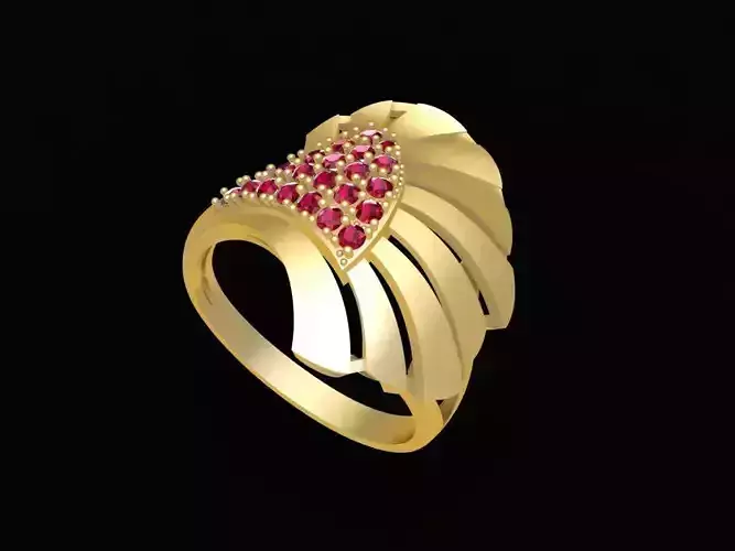 Elegant Fan Shaped Gemstone Ring for Women 3D Model 1987