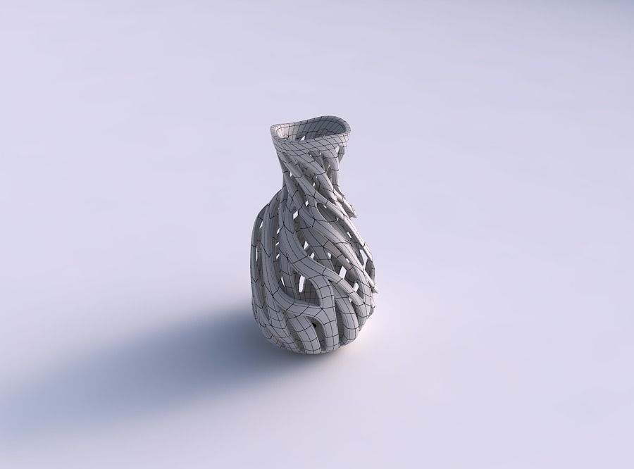 Vase spherical squeezed neck with inner and outer lines twist... 3D print model_5