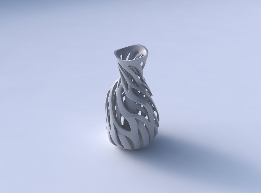 Vase spherical squeezed neck with inner and outer lines twist... 3D print model_3