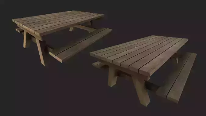 Low poly wooden picnic table