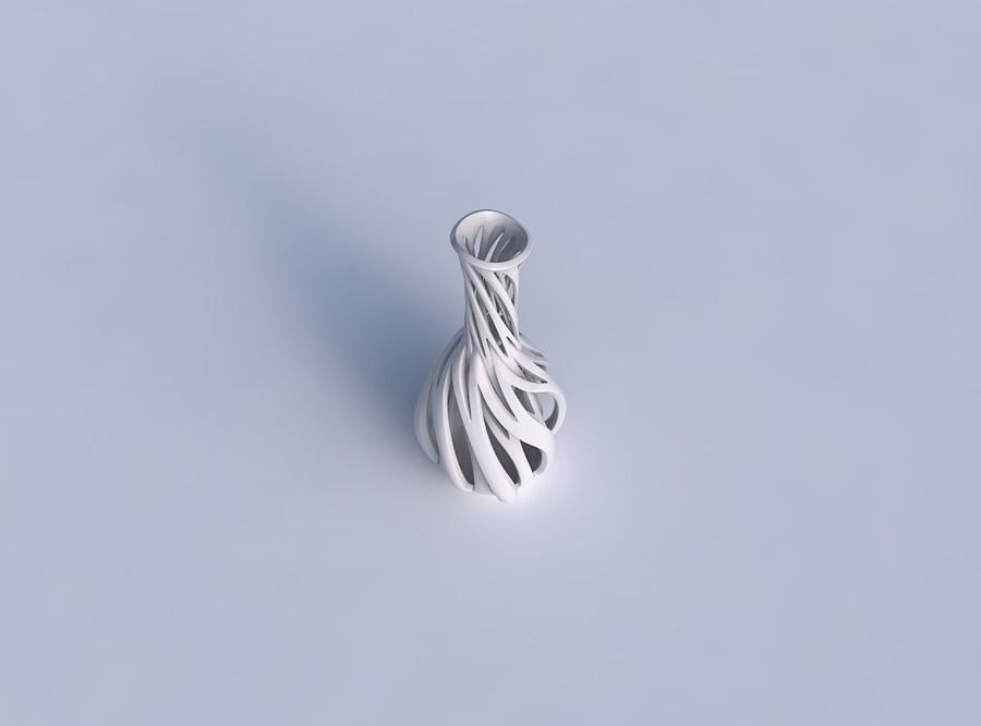 Vase spherical bottom long neck with intertwining lines twist... 3D print model_1