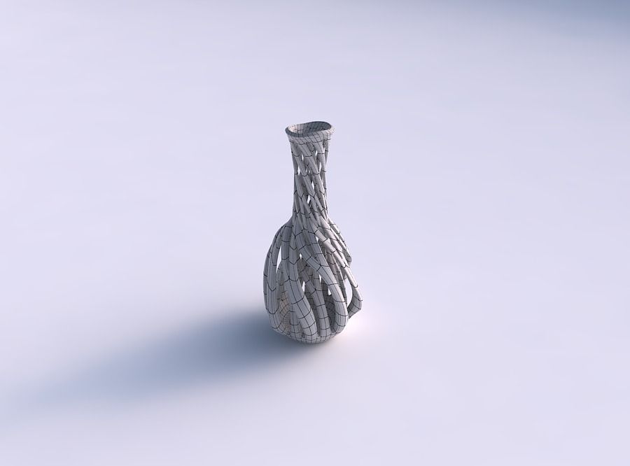 Vase spherical bottom long neck with intertwining lines twist... 3D print model_5